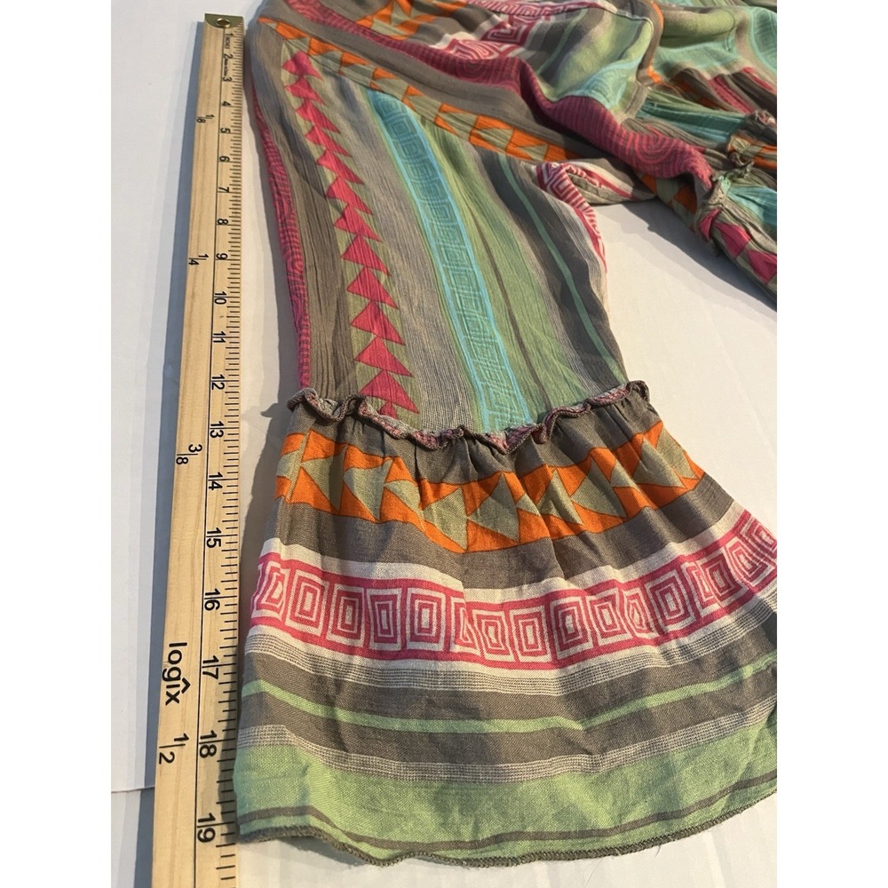 Elan Boho Tiered Babydoll Dress S Bell Sleeve Geo Print Multicolor Festival - Picture 14 of 15